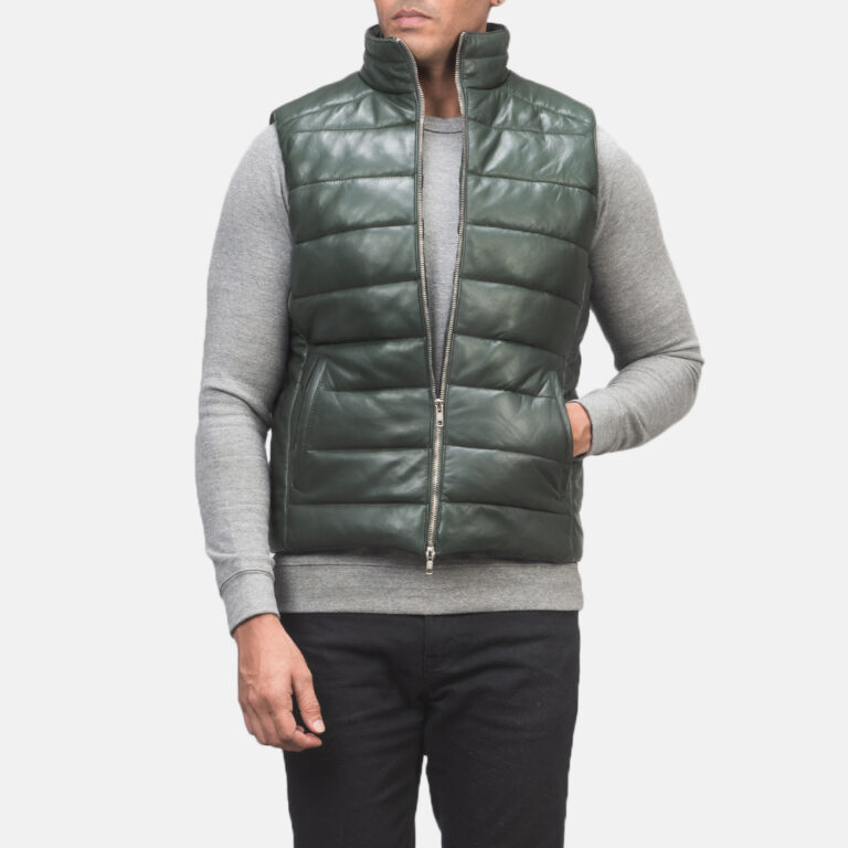 Mens Reeves Green Leather Puffer Vest_3886-5-1618227114391